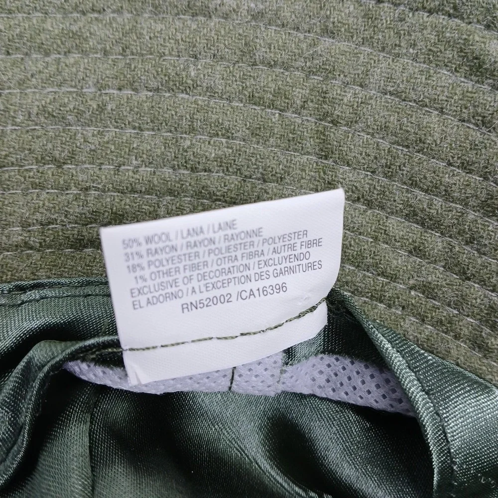 Liz Claiborne Hat Bucket Cloche Olive Green Wool Blend‎ Ribbon Band Bow Womens